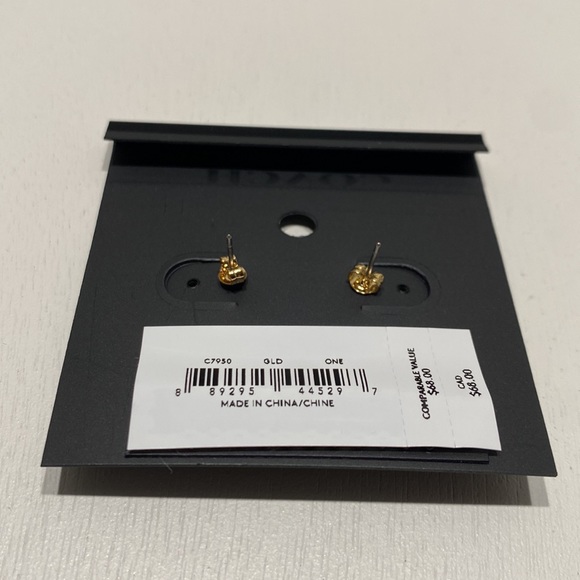 Coach Signature Heart Stud Earrings Sweet Baby Pink 14k Gold Plated Stud Post - Picture 5 of 5